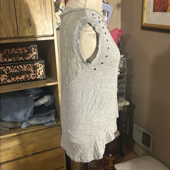 Gray Studded Women's Top with Lace Back - Medium - Picture 2 of 5